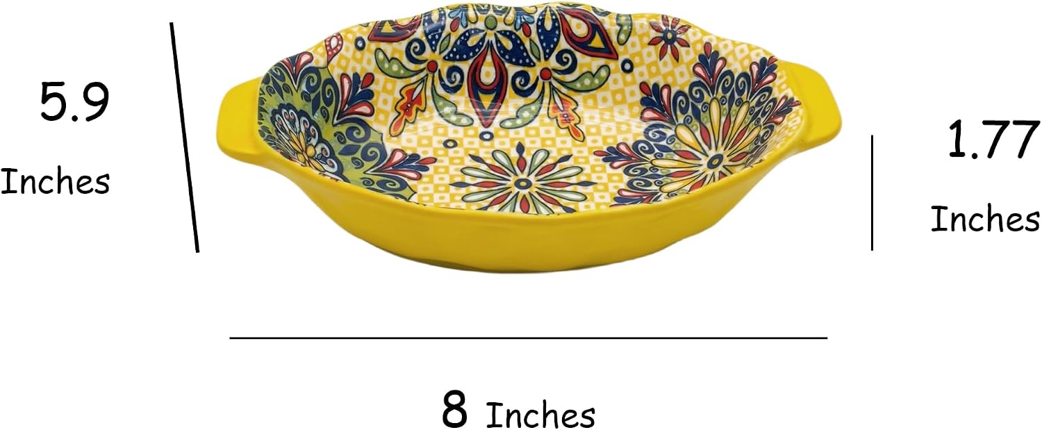 Snailhouse Small Baking Dish, Ceramic Bohemian Mini Oven Safe Casserole Dishes Pan with Double Handles for Oven Microwave Air Fryer