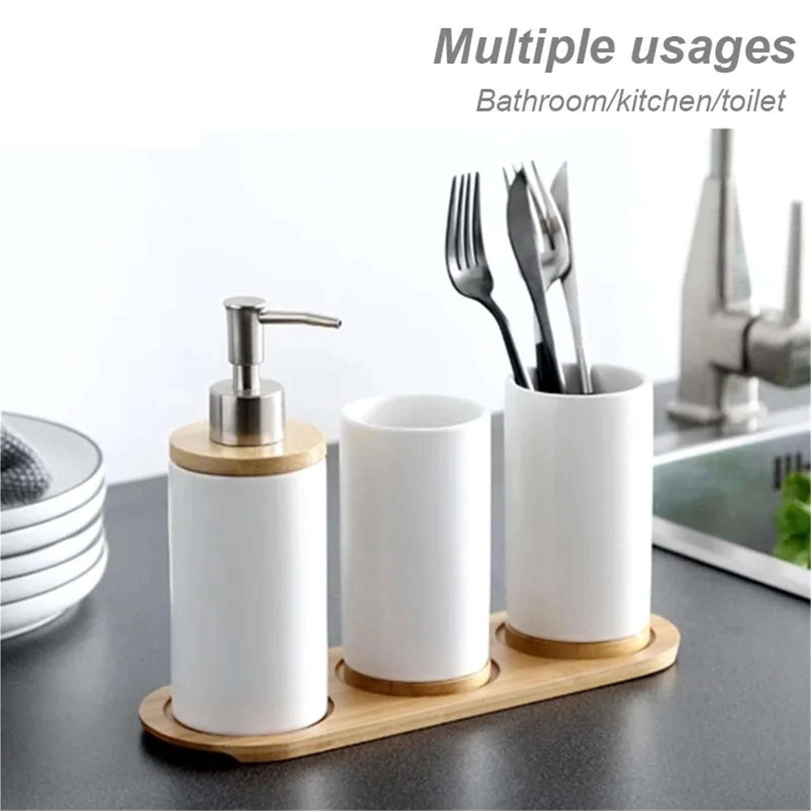 Accesorios BañO Set de Accesorios baño, dispensador jabón, Soporte for Cepillo Dientes, Vaso, Producto cerámica for el hogar(2Cup1Bottle-black)