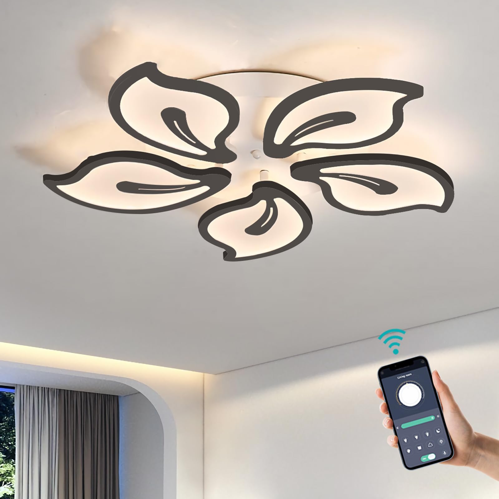 Dimmable Light Fittings, LED Modern Bedroom Ceiling Lamp, Ceiling Lights with Remote Control and APP, Memory Function, Night Light, Timer for Living Room Kitchen-Black
