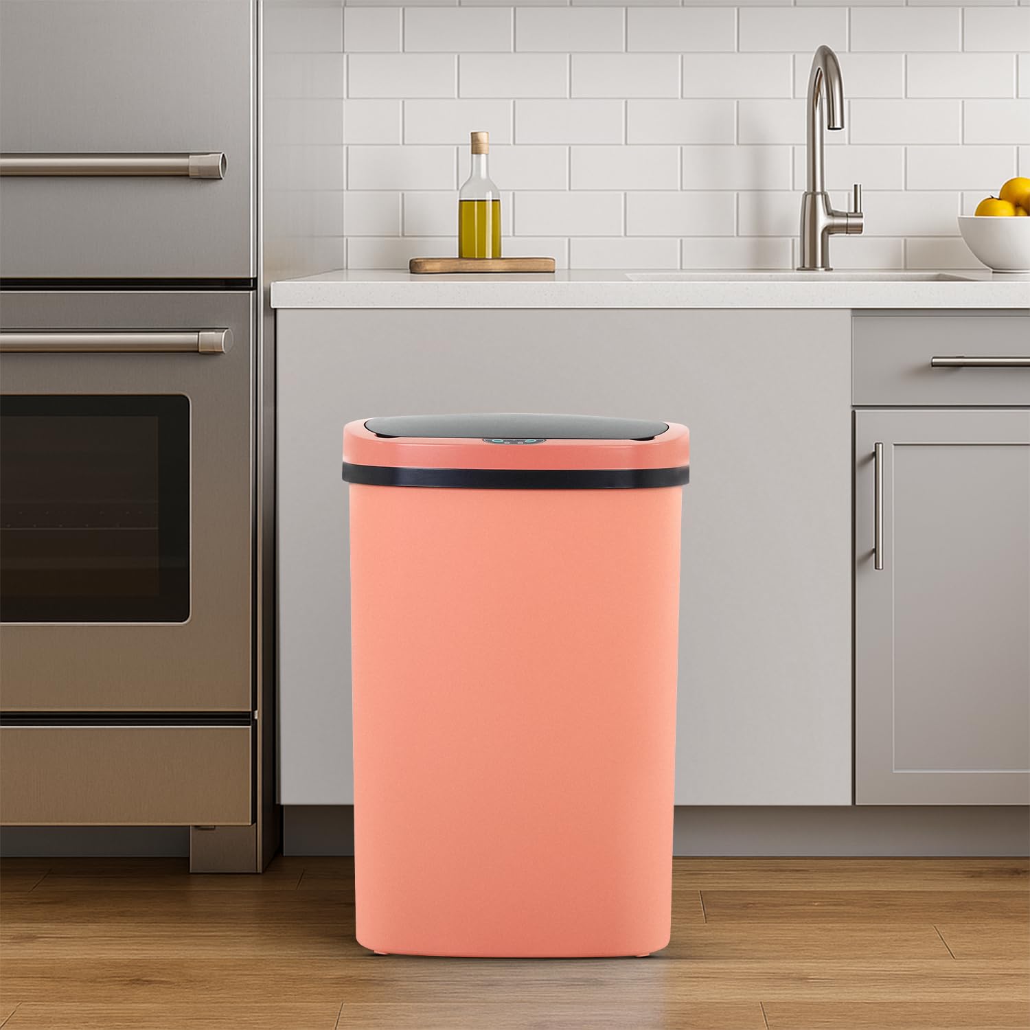 Ruesleag 13 Gallon Kitchen Trash Can Automatic Touch Free Garbage Can with Lid 50 Liter Waste Bin Mute Anti-Fingerprint for Bedroom Home Office Living Room,Pink
