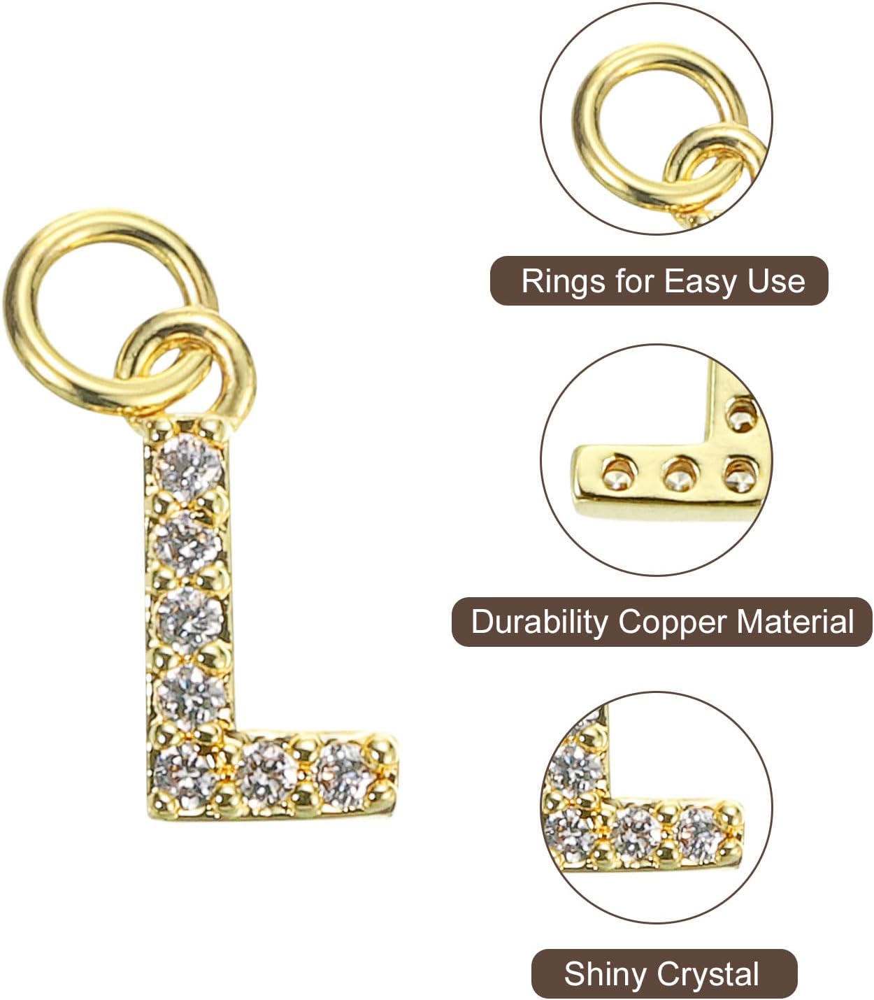 uxcell Rhinestone Letter Charm, Letter Charm Alphabet Pendant for DIY Bracelets Necklace Jewelry Making - Image 3