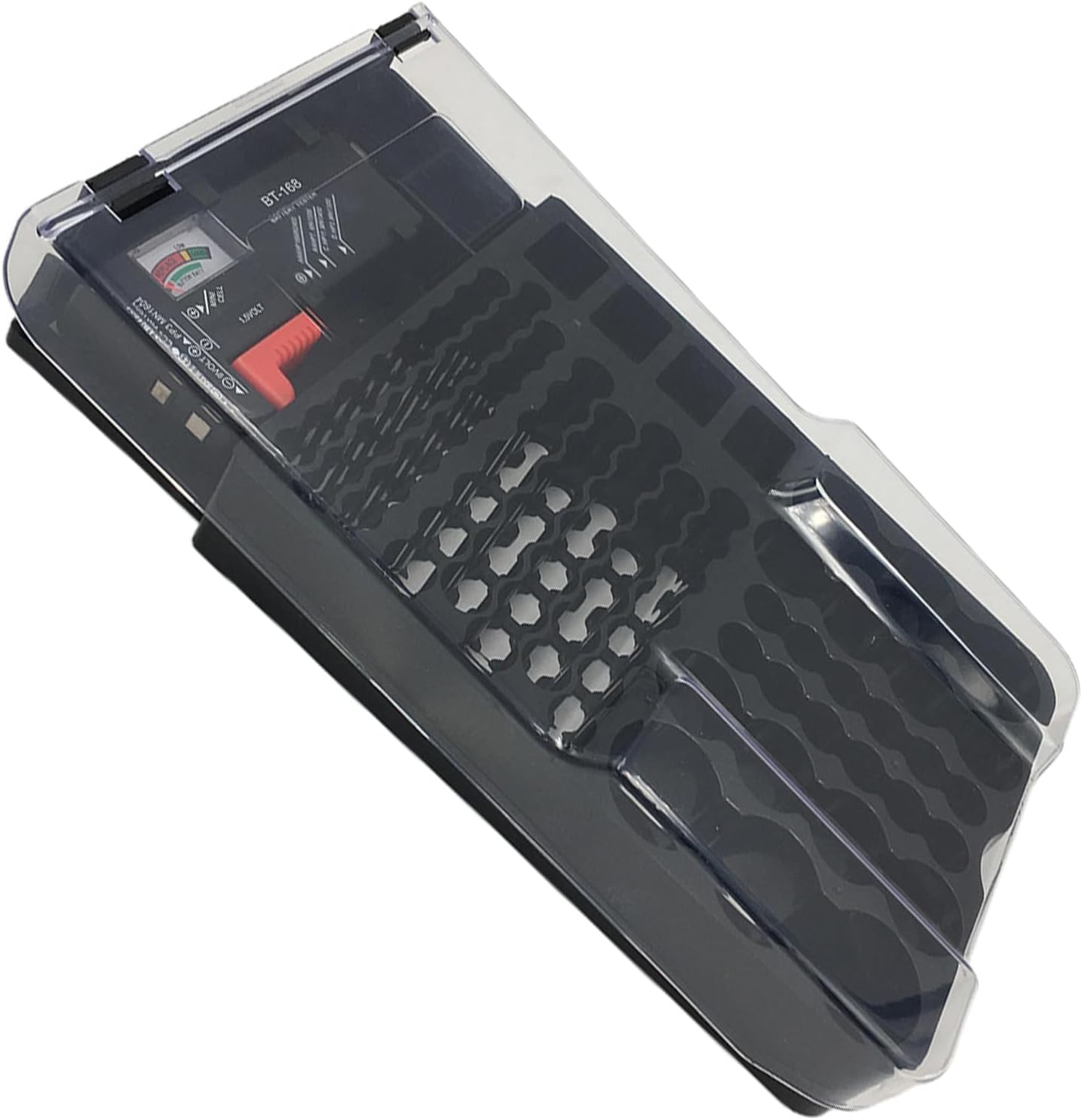 Black ABS Battery Storage Box with 93 Compartments and See Through Hinged Lid for Easy Access