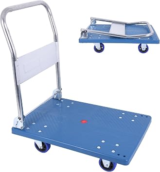 380lbs Small Flatbed Cart, Foldable Platform Truck Dolly with Swivel Wheels,Heavy Duty Moving Platform Hand Truck, Push Cart Platform Dolly Cart for Groceries, Warehouse27.17" x 18.39" Blue