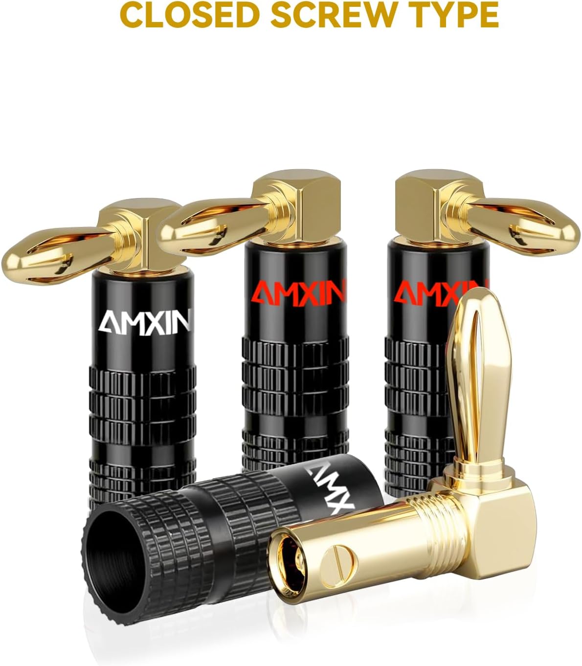 Right Angle Banana Plugs for Speaker Wire (12 Pairs, 24 Pieces), 90 Degree Pin Plug Type, Spring Clips Speaker Banana Jack Terminals, Non Conductive Coating Shell - Image 3