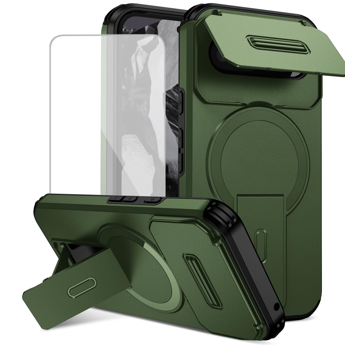Funda para Google Pixel 8A con cristal templado y soporte magnético 8