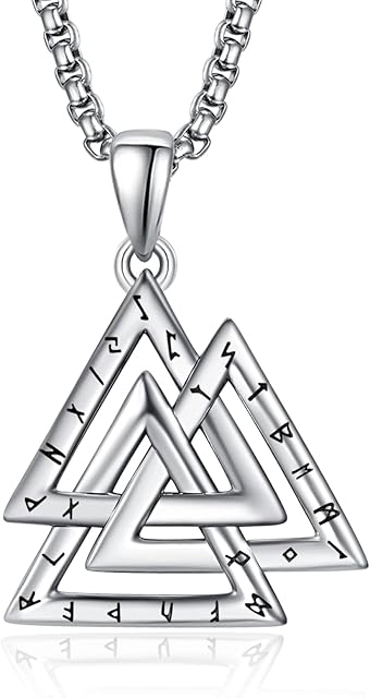 ADMETUS 925 Sterling Silver Viking Necklace | Amulet Necklace for Men Norse Valknut Jewellery with 2.5mm 22"+2" Rolo Chain