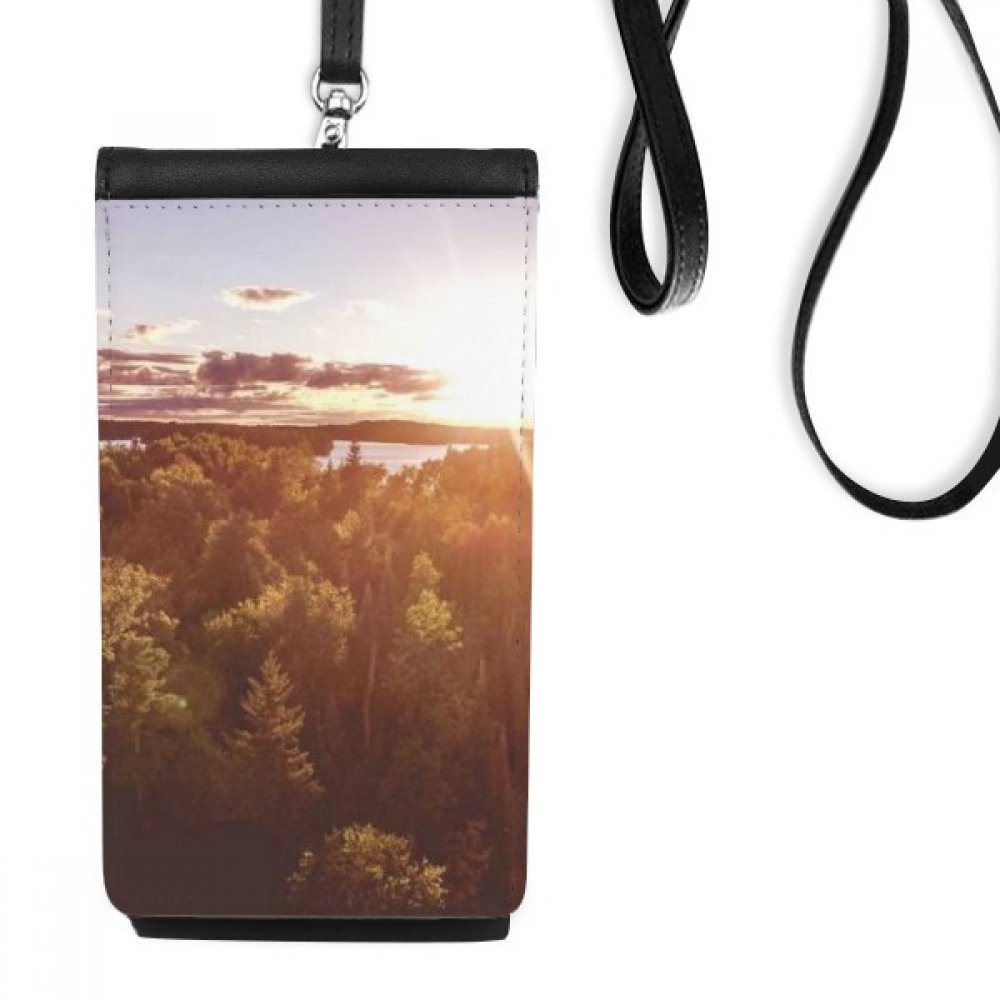 Smartphone bourse en faux cuir noir texturé avec impression haute définition paysage soleil