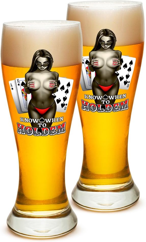 Erazor Bits Pilsner Man Cave Gifts for Men or Women ? Know When To Hold Them Beer Glassware ? Barware Glasses Set of 2 (23 Oz)