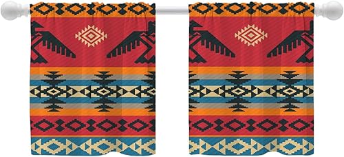 Vista 152 de Shrahala Ethnic Geometric Tribal Kitchen Valances Half Window Curtain, Native American Navajo Tribal Design Print Kitchen Valance for Window Ink