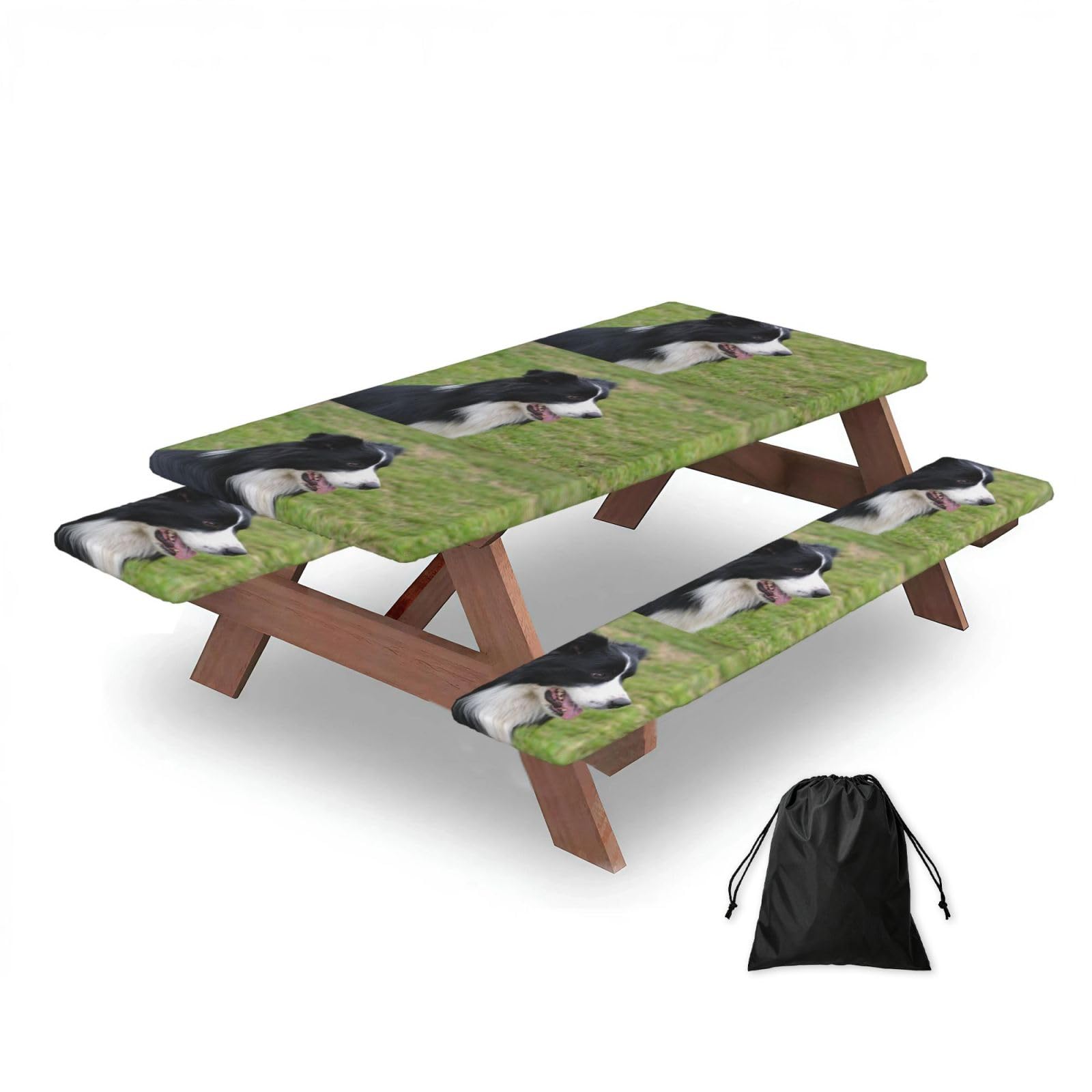 Dopklna As Picture Border Collie, Picnic Table Cover With Bench Covers -Waterproof Elastic Fitted Tablecloth For Garden Camping Patio 76X152cm