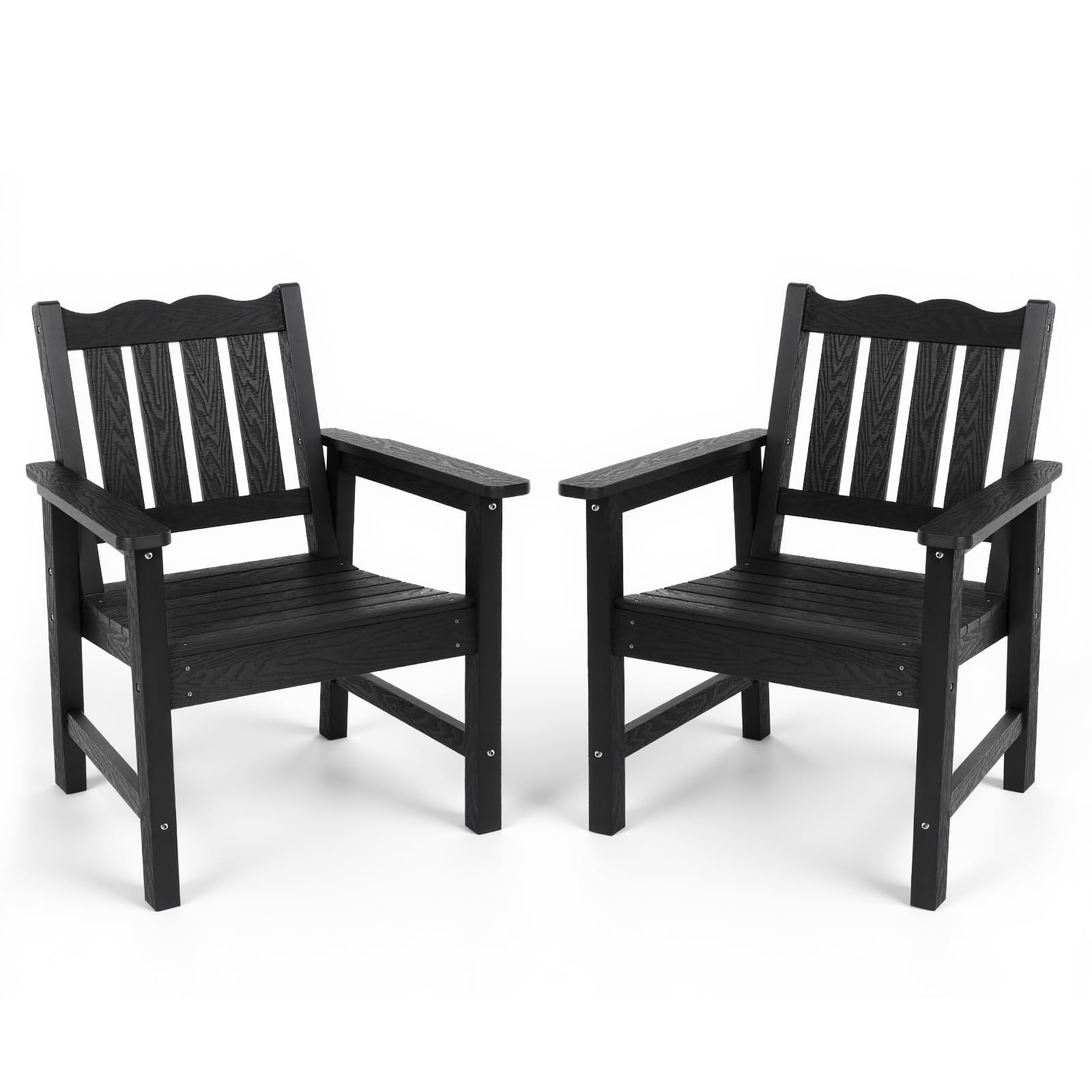 Stoog All-Weather Patio Chairs Set of 2, Outdoor Dining Chairs with Curved Backrest, 400 lbs Support Garden Chair, Black