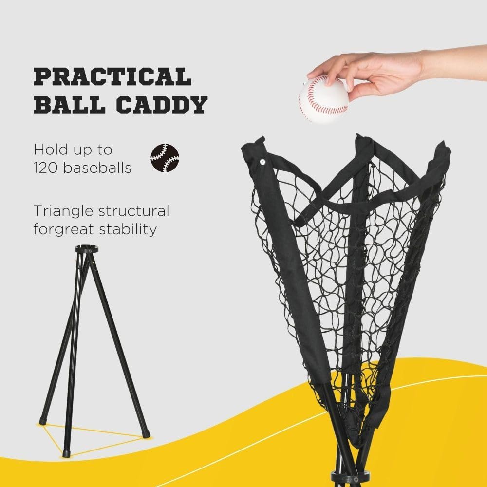 Extra Large Baseball Batting Net with Adjustable Tee Caddy and Carry Bag for Hitting and Pitching Practice Portable Softball Training Equipment