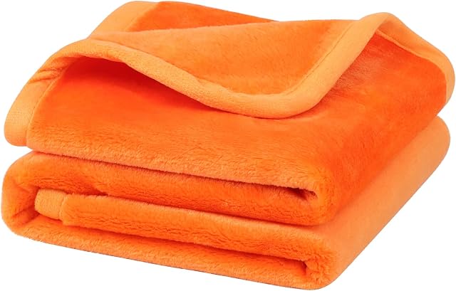 PiccoCasa Flannel Fleece Blanket Soft Lightweight Warm Fuzzy Blanket for All-Seasons, Luxury Comfy Decorative for Couch Living Room Orange 30"x40"