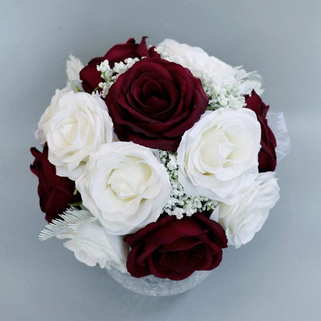 Wedding Bonquet Wedding Bride Holding Bouquet Artificial Flowers Bridesmaid Bouquet Rose Holding Flowers for Wedding Home Holiday Party Supplies - White and Wine Red