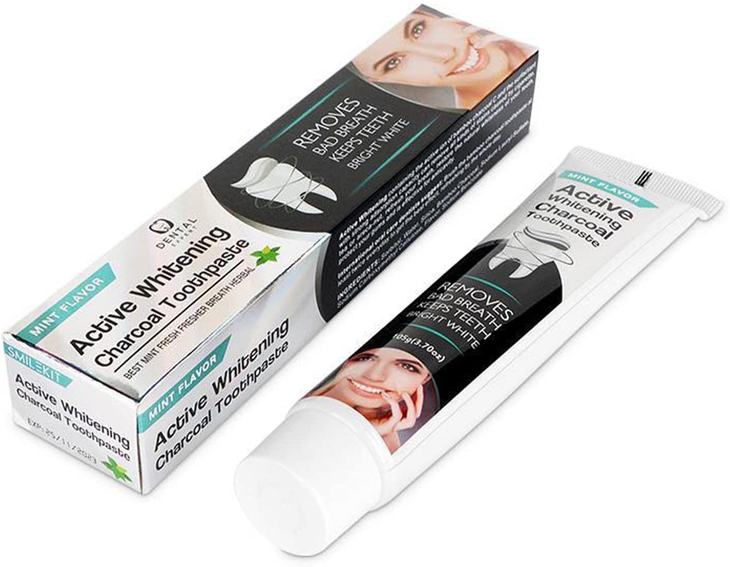 Whitening Toothpaste, Natural Bam Boo Activated Charcoal Toothpastes, Organic Toothpaste Oral Care for Whitening Teeth, Deep Cleaning, Stain Removal, Natural Mint Flavor Oral Care Product, 105g
