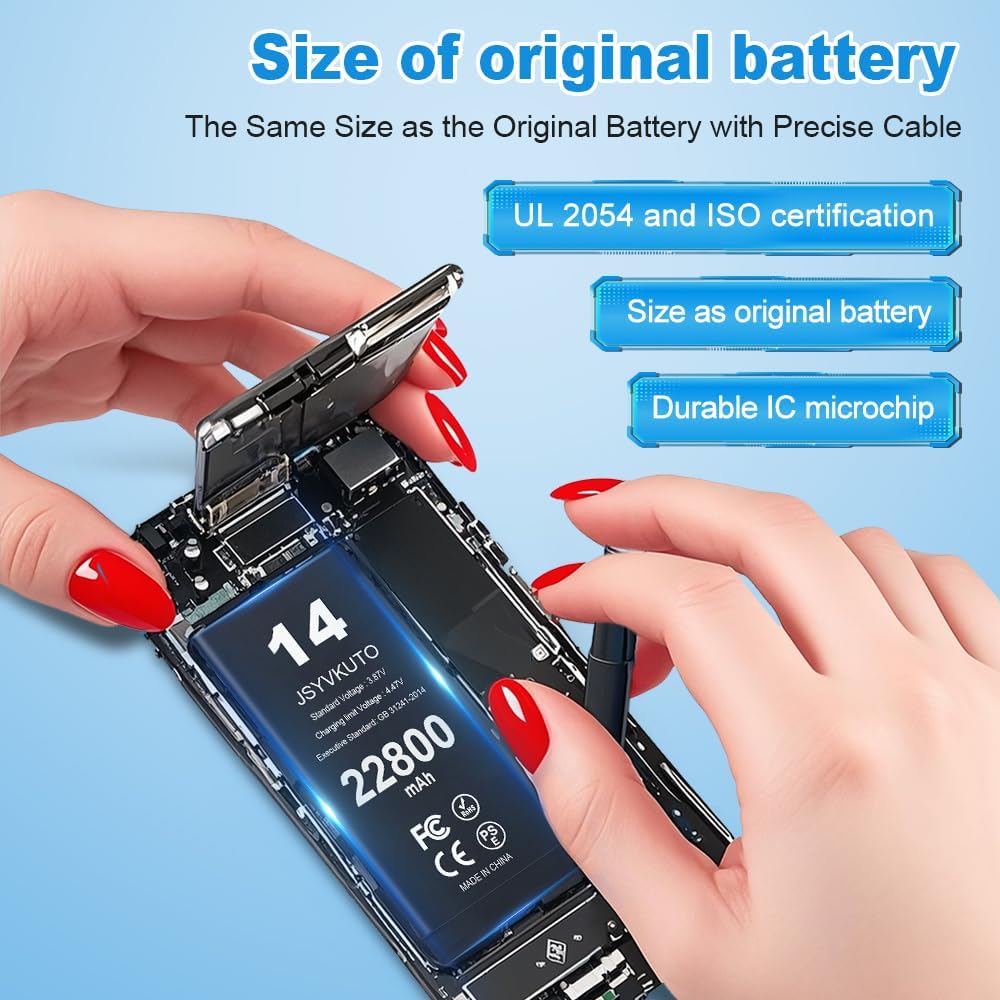 22800mAh Battery for iPhone 14, New 0 Cycle Upgraded Higher Capacity Replacement Battery for iPhone 14 with Full Set Repair Tool Kit, Model A2882, A2649, A2881, A2884, A2883