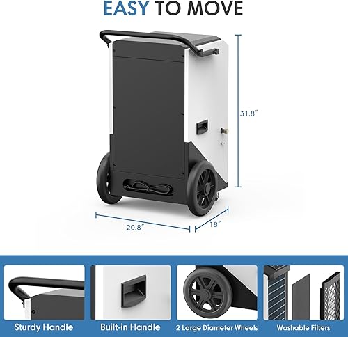 Miniatura 7 de Deshumidificador comercial de 250 pintas con bomba de 8000 pies cuadrados, sótanos industriales, deshumidificadores portátiles de grado comercial
