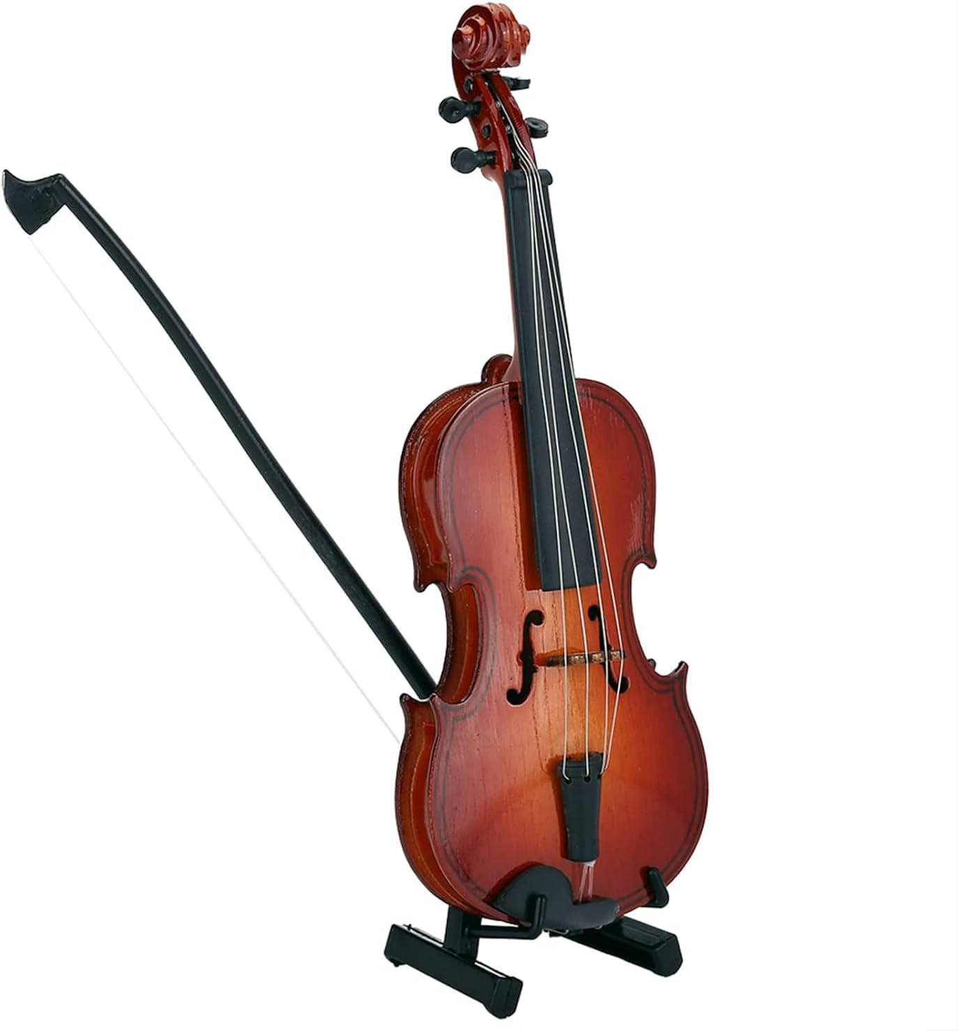 Tiiyee Wooden Miniature Violin Model, 5.5in Mini Musical Instrument Model Tiny Violin Handmade Display Accessory with Bow and Case for Room Home Office Collectible Decoration Ornament Birthday Gift