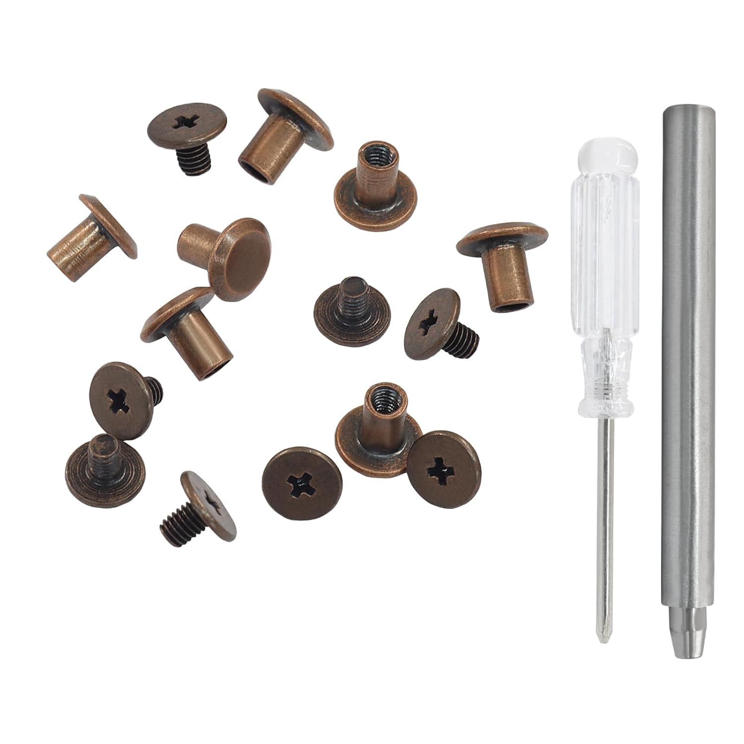 Seimneire Chicago Screws Leather Rivets Kit, 160 Sets 8MM Binding Screws Buttons for Decorate and Repair Belts Bags Shoes Purse DIY Leather Fabric Book Crafting – Copper Seimneire Chicago Screws Leather Rivets Kit, 160 Sets 8MM Binding Screws Buttons for Decorate and Repair Belts Bags Shoes Purse DIY Leather Fabric Book Crafting – Copper