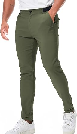 Mens Chino Pants Golf Slim Fit Casual Trousers with Pockets