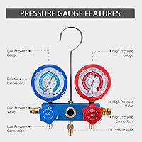 Vista 5 de VIVOHOME 110V 1/4 HP 3.5CFM Bomba de vacío de aire de paleta giratoria de una etapa y kit de manómetro de colector de CA R134a con báscula