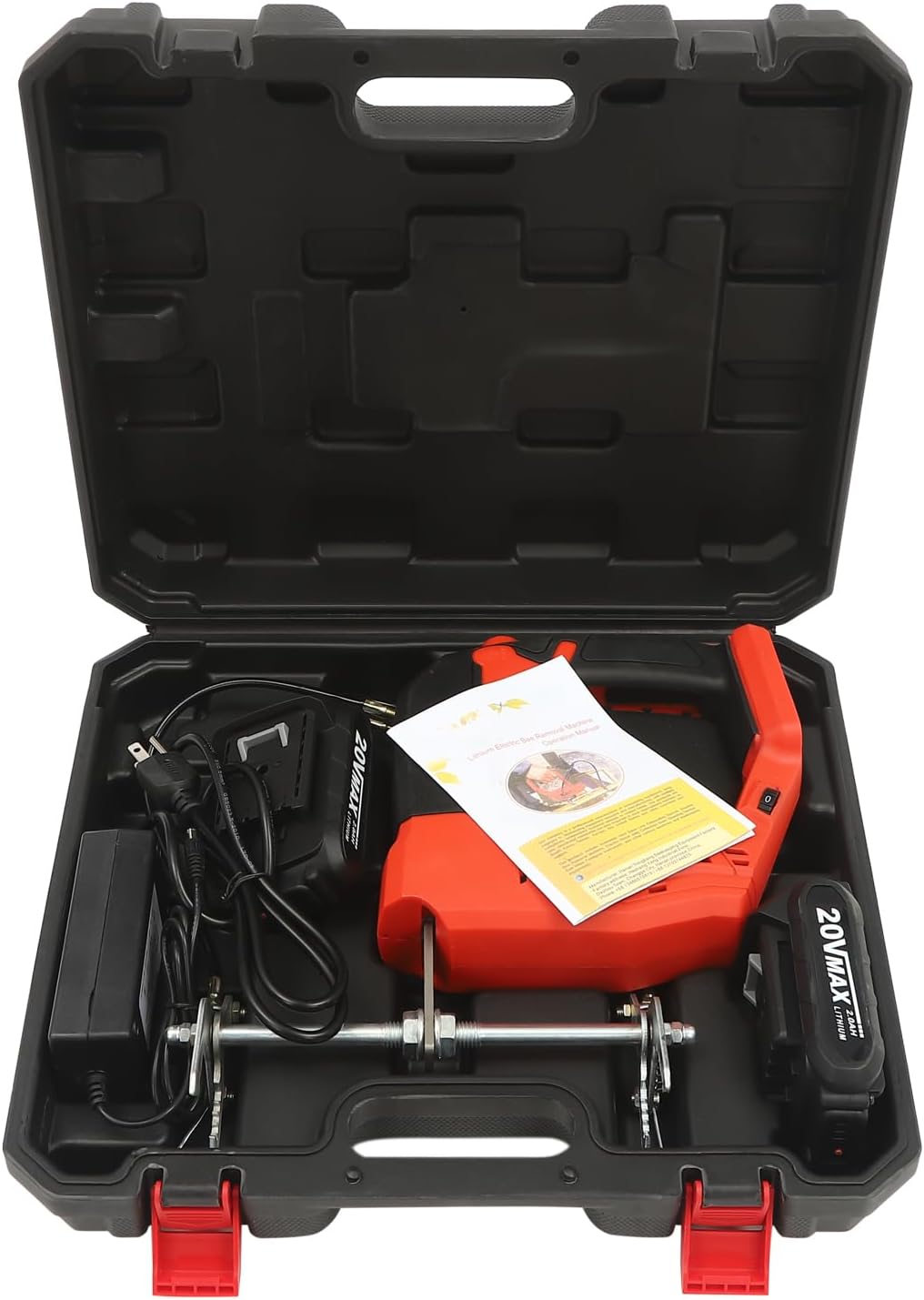 Electric Honey Extractor, YKDF2000-W Black and Red Honey Extractor Electric with SL-OXCO1 Charger Brushless Handheld Electric Bee Shaker Rechargeable Beehive Frame Shaking Machine