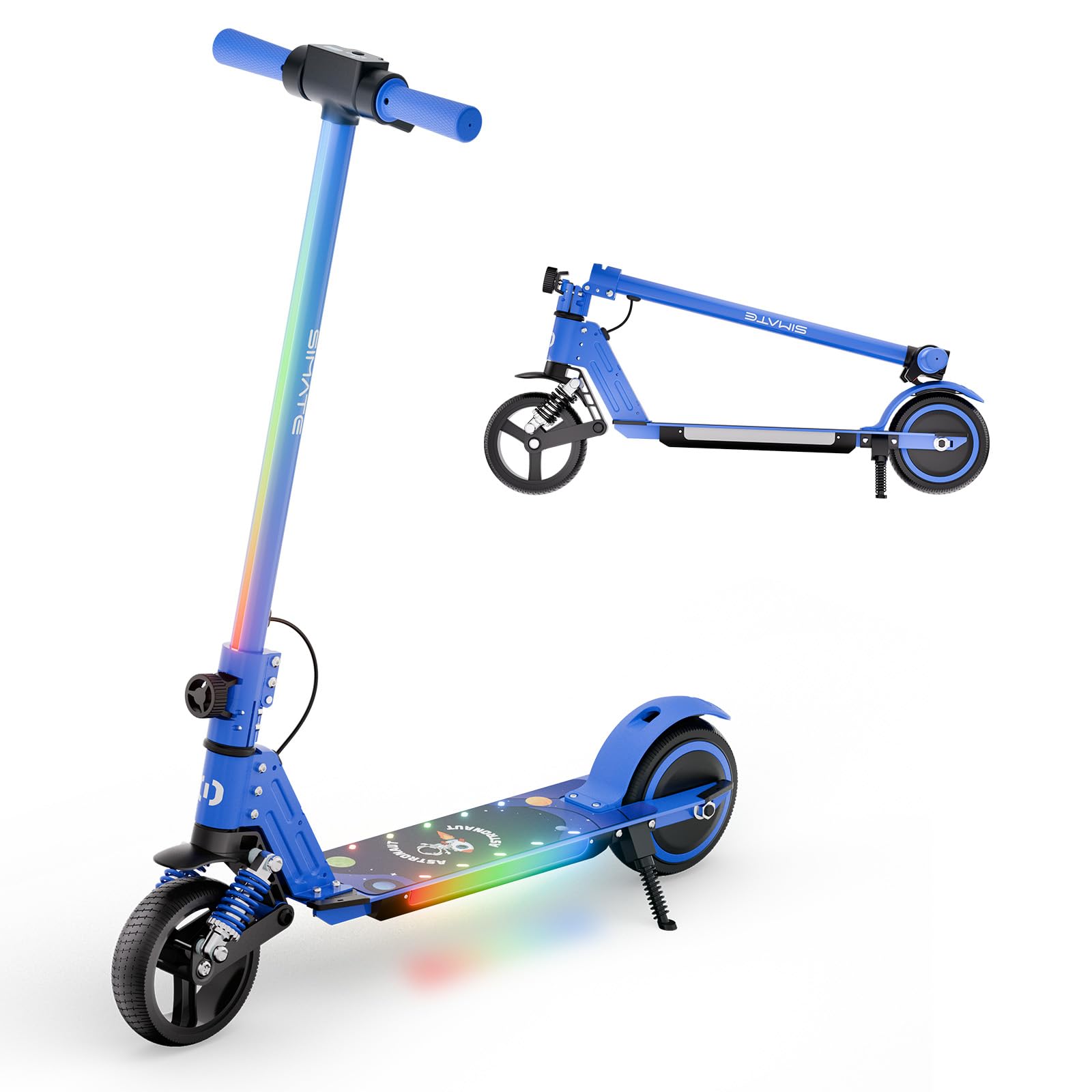 S5 Patín Eléctrico para Niños, Scooter Eléctrico Plegable con Luz LED, Llantas Todo Terreno de 6,5", Velocidad Máx. 14 km/h, para 6-14 Años, Azul