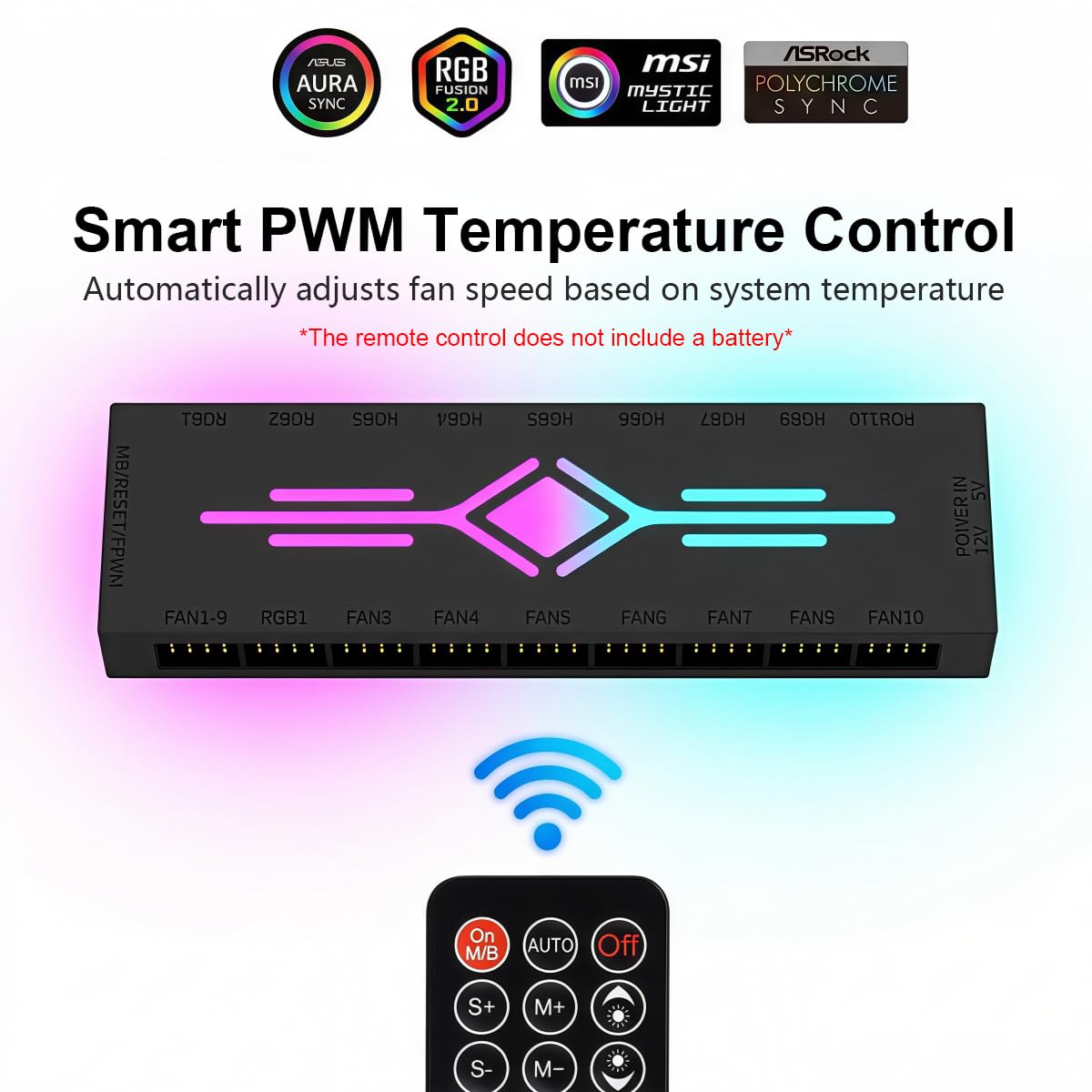 ZORBES 10-Port ARGB Fan Hub, 5V 3-Pin PWM Controller, SATA Powered — Amazon image 5