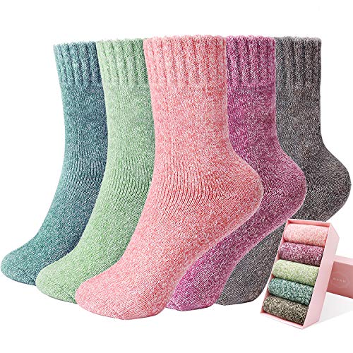 Women Socks,5 Pairs Warm Winter Wool Socks Thick Knit Vintage Casual Cotton Socks for Women Gifts