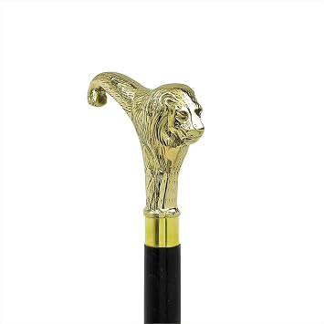 36" Handmade Walking Stick - Vintage Lion Head - Antique Golden Brass Handle Wooden Cane Black
