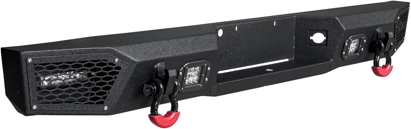 Front and Rear Bumper Compatible with 1997-2004 Dodge Dakota w/Winch Plate &1x144W LED Light & 4x24W LED Lights & 2x4.75T D-Rings & Sensor Mounting Hole）