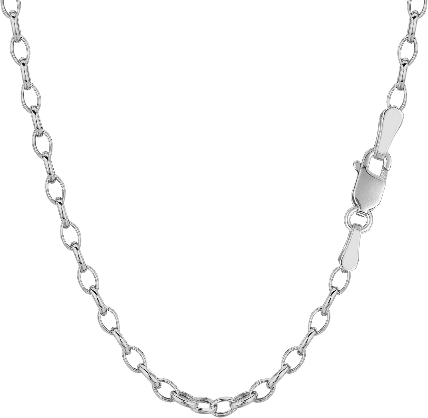 Jewelry Affairs 14k White Real Gold Oval Rolo Link Chain Bracelet, 3.2mm, 7"