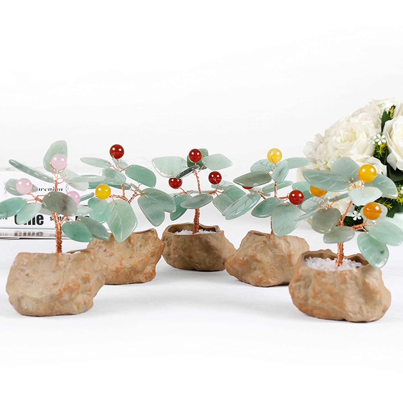 Künstlicher Bonsai Kleiner Steintopf-Geldbaum, Feng Shui, Kristall-Bonsai-Baum, Edelstein-Baumschmuck for Zuhause, Büro, Dekoration, Reichtum, Heilung, Geschenk Kunstbonsai (Color : A)
