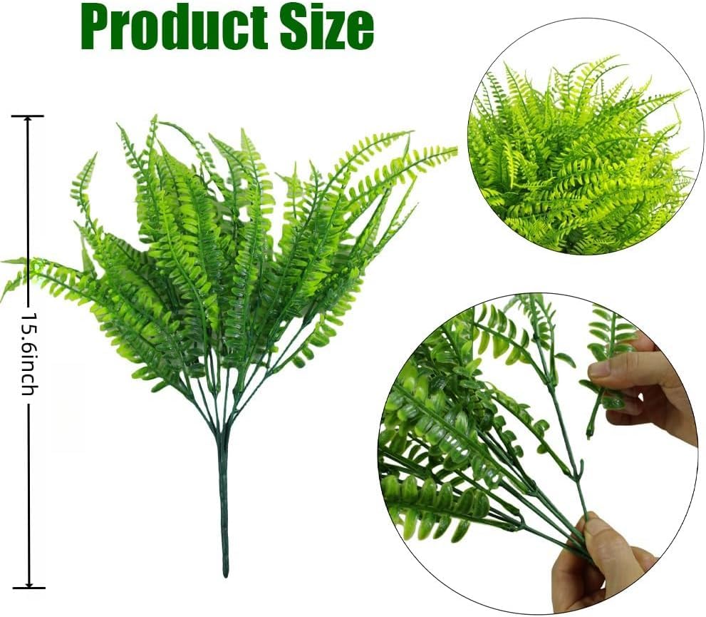 Image of Dekorly Artificial Ferns Plant for Outdoor Planters, UV Resistant Artificial Outdoor Plants Fake Fern Stems, Faux Shrubs for Porch, Window Box, Home Decor (Green, Pack of 2)