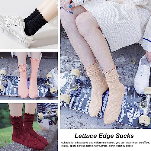 Image of UTTPLL Womens Cotton Crew Socks Ruffle Turn-Cuff Fashion Princess Lettuce Ankle Socks Athletic Thin Gift Dress Socks