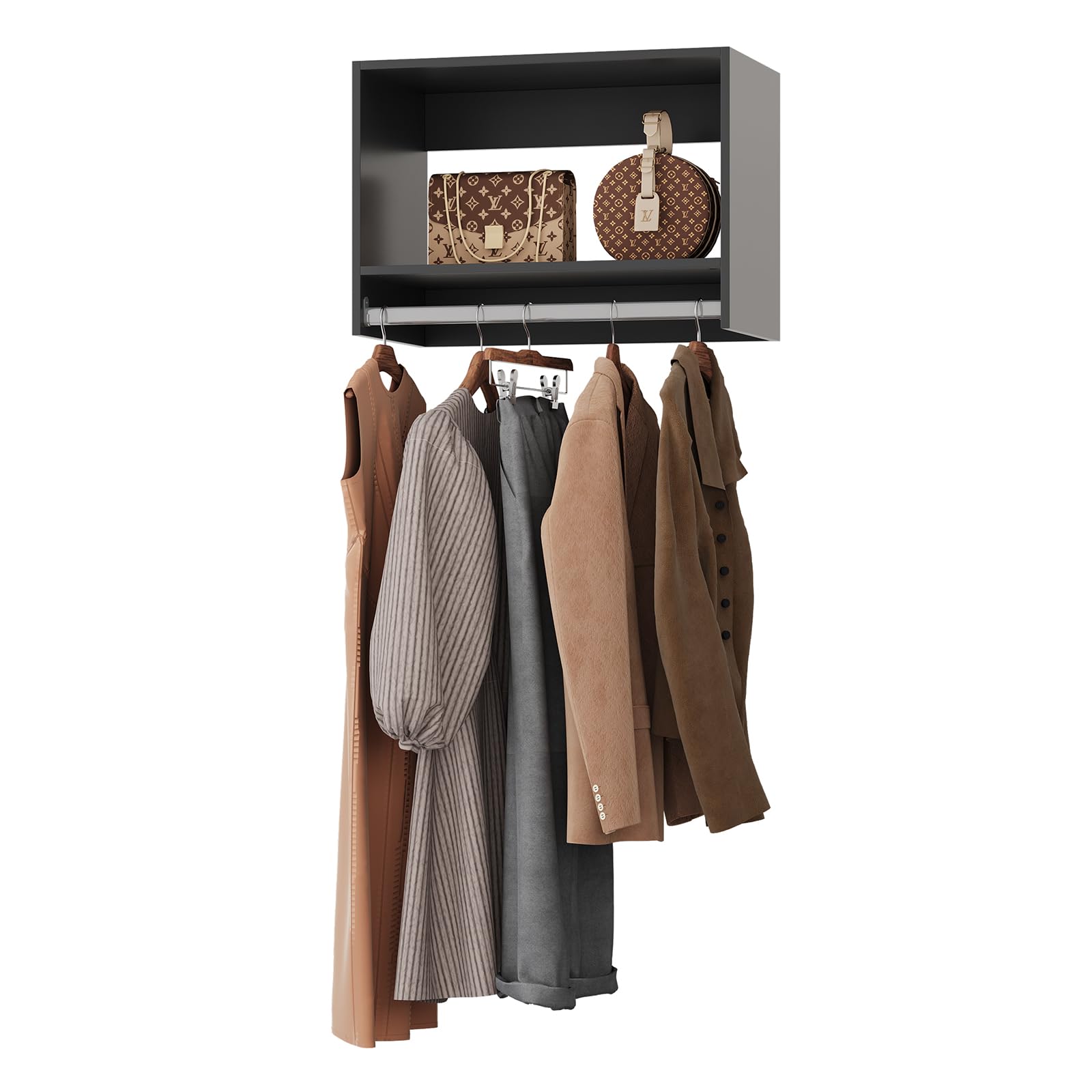 ROOMTEC 34.5" Tall Hanging Closet Unit, Modular Closet System with Hanging Rod, Wardrobe Organizer for Bedroom or Walk-in Closet, Wall Mounted,