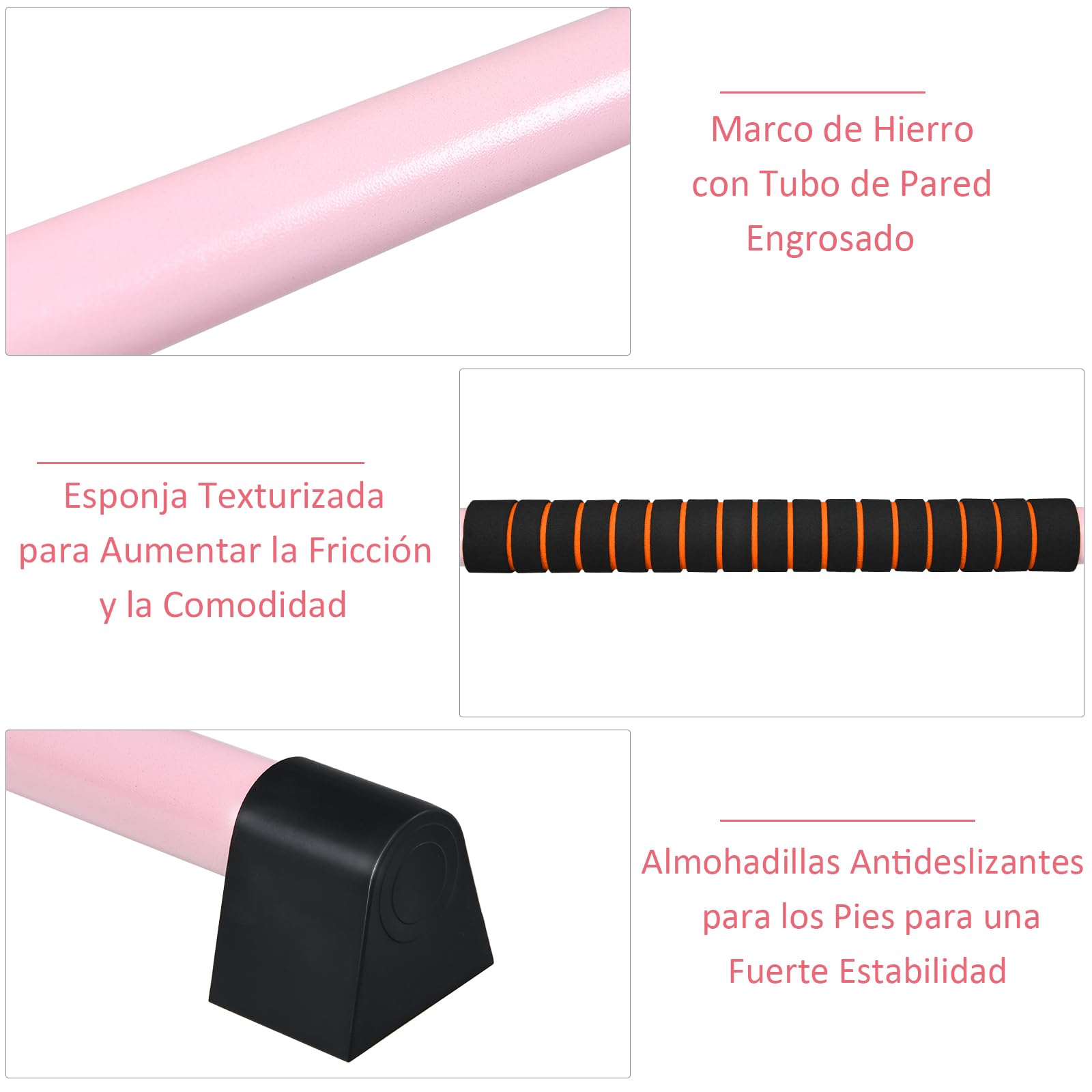 GYMAX Barra de Ballet Independiente Móvil Altura Regulable Barra de Estiramiento Desmontable Barra de Ballet de Hierro Carga hasta 100 kg