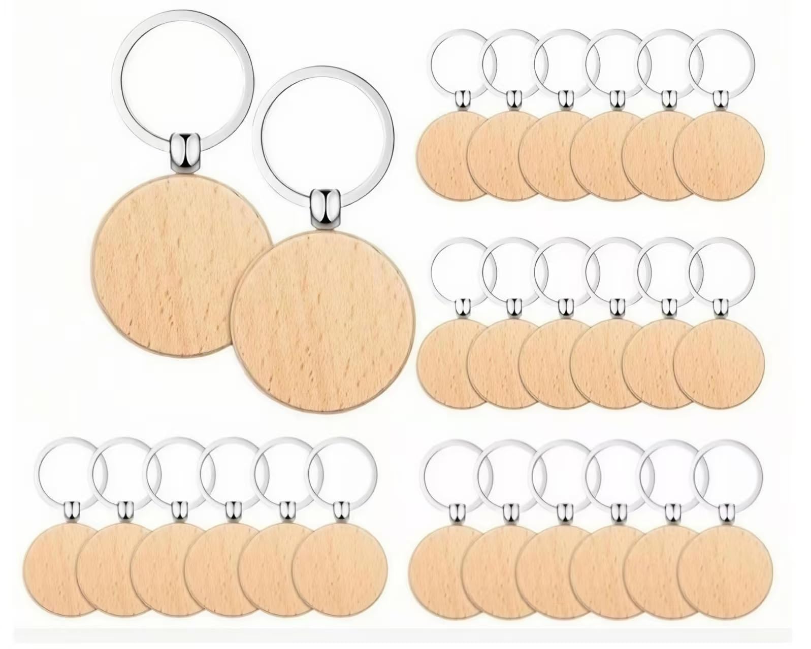 26 Pcs Round Wooden Keyring Blanks - Unfinished Wood Key Tags for DIY Crafts, Pyrography & Engraving