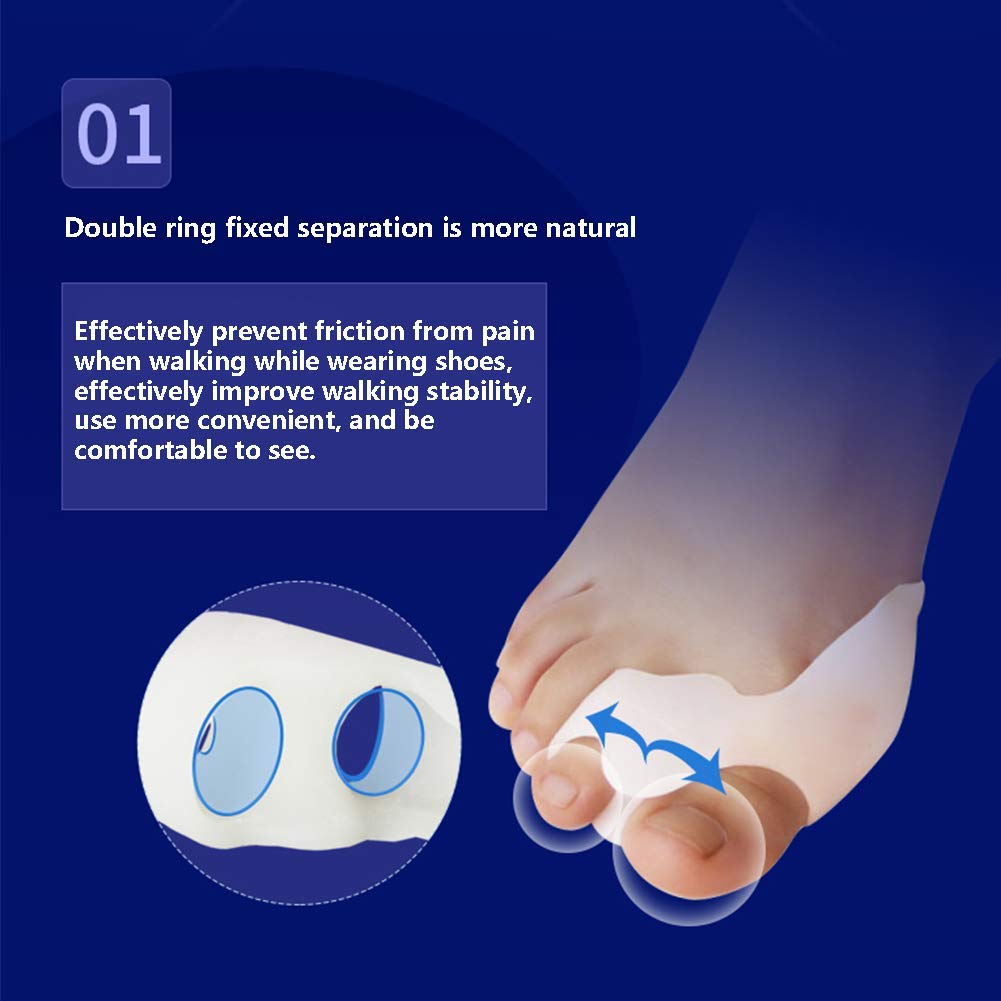 Separatori di Dita 8PCS Bunion Corrector Gel di Silicone Doppio Anello Fisso Alluce Valgo Sollievo dal Dolore e Protezione Bianco