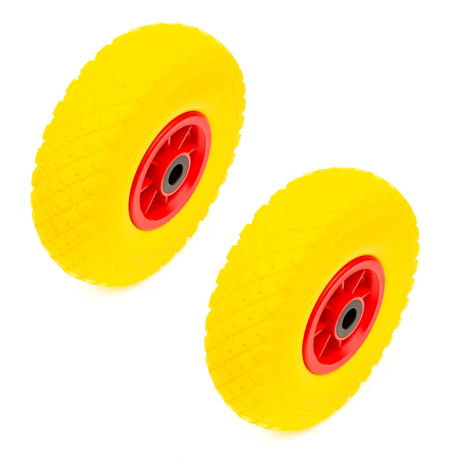 Petrolscooter Yellow 2X Wheel 10 Inch Pu Solid Puncture Proof Tyre 3.00-4 300X4 Bearings Wheelbarrow