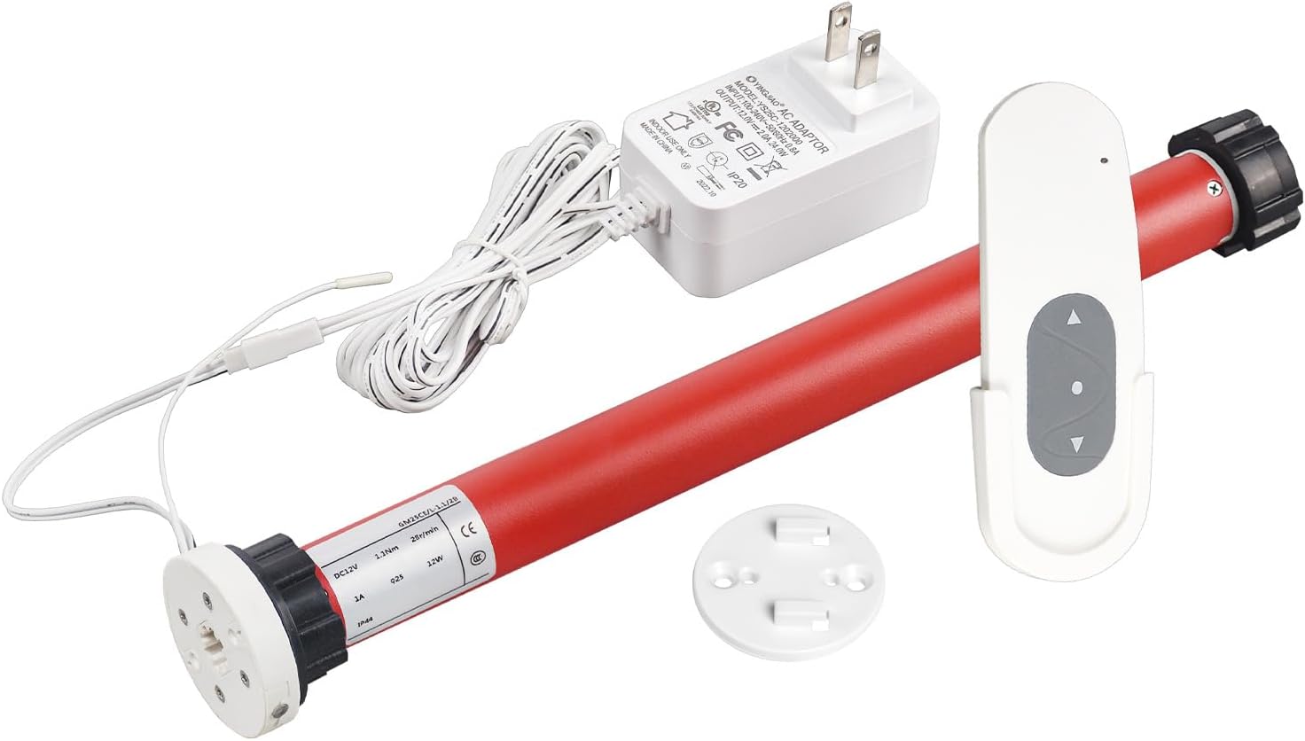 12V Roller Shade Motor Kit – Includes Motor, 12VDC 2A Power Supply & Transmitter – Fits 1.5"/38mm Tubes – DIY Motorized Blinds – Smart Home Compatible