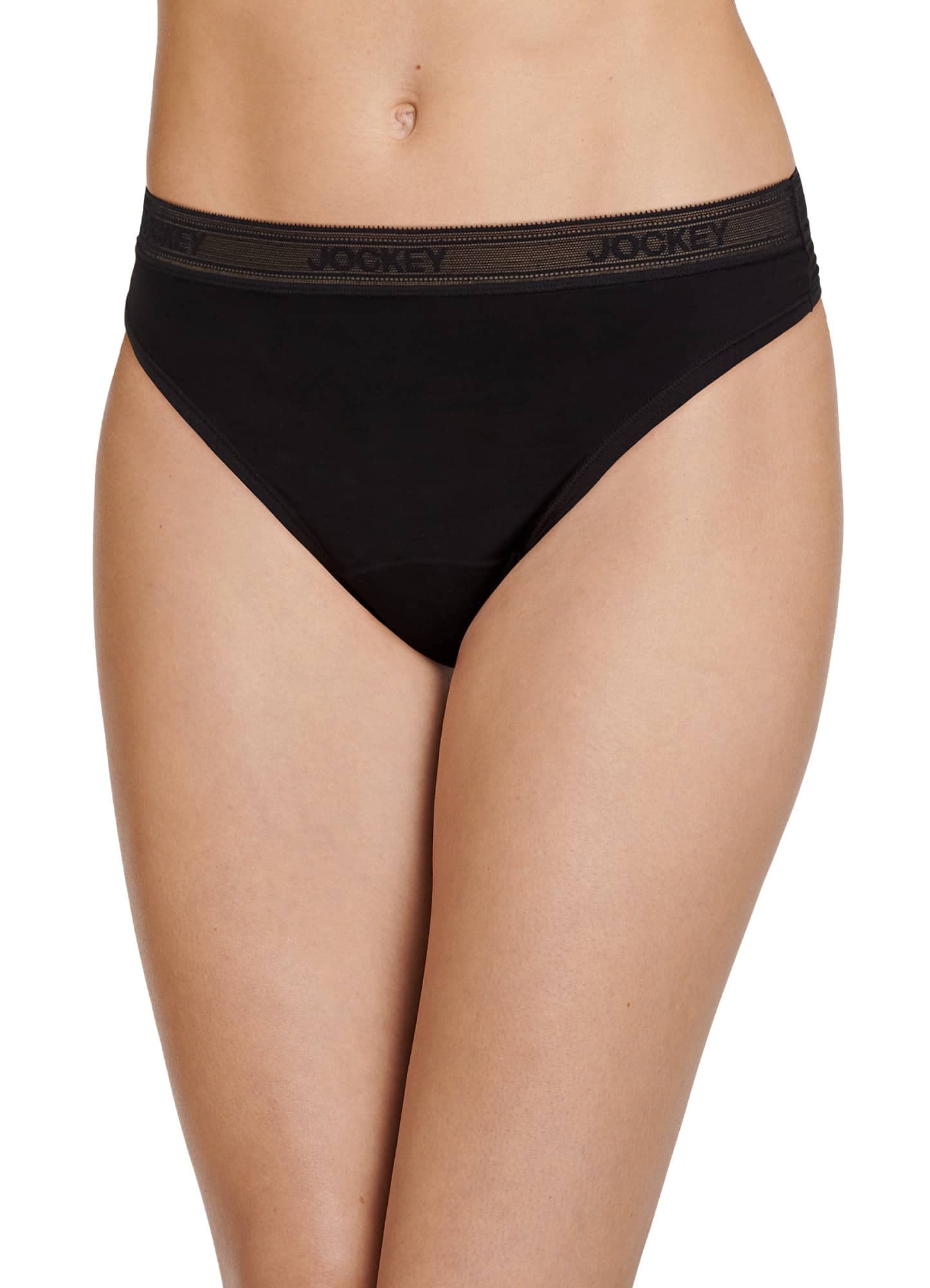 Jockey Women's Underwear Worry Free Microfiber Light Absorbency Thong, Black, S