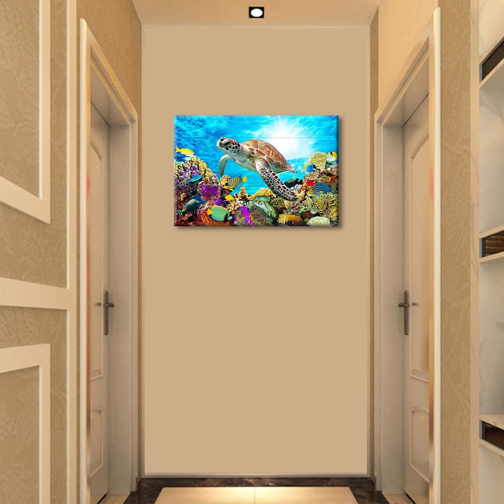 Canvas Wall Art for Living Room Bedroom Decor Sea Turtle Pictures Artwork Bathroom Coral and Fish Turtles Ocean Theme Stretched Framed Ready to Hang - Image 2