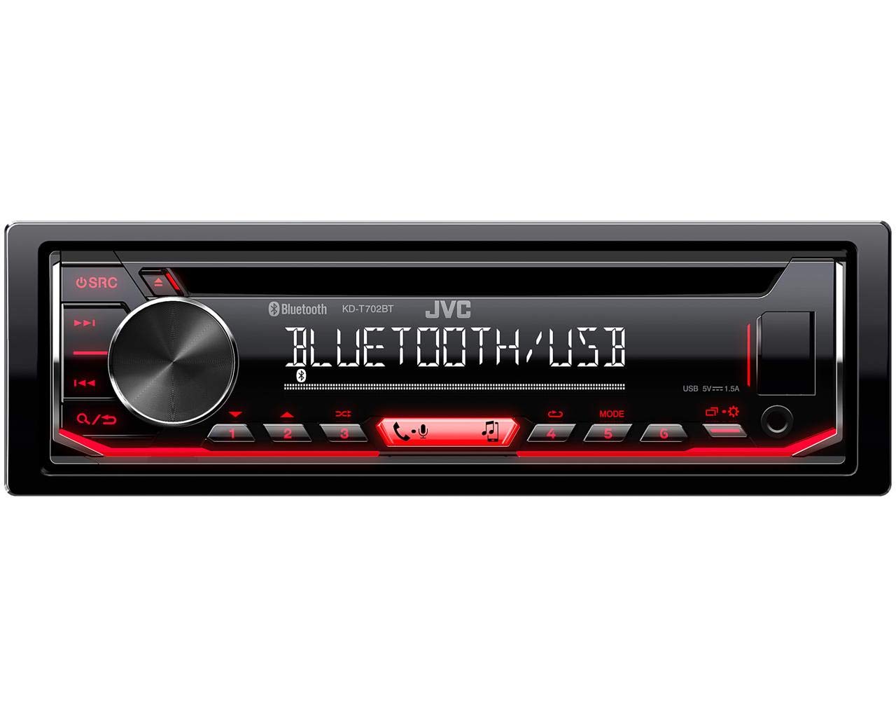 JVC KD-T702BT CD-Autoradio mit Bluetooth Freisprecheinrichtung ( Hochleistungstuner, Soundprozessor, USB, Android & Spotify Control, 4x50 Watt, Rot/Schwarz)
