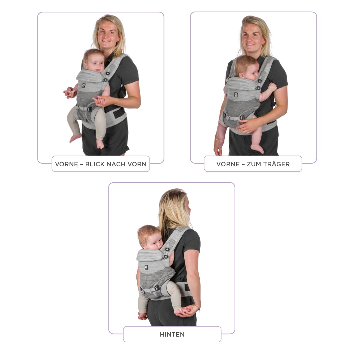 Dooky Carrier Terra Nova, Babytrage Neugeborene ab Geburt, Ergonomische Babytrage 0-3 Jahre, 3.5-15 KG, M-Position, 3 Tragepositionen: Bauchtrage und Rückentrage, Baby Carrier, Atmungsaktiv, Grey