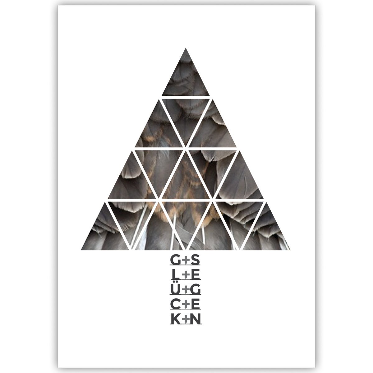 Kartenkaufrausch 20 Stück Set Edle Business Weihnachtskarten mit Weihnachtsbaum aus Vogel Federn, gelb, innen blanko/weiá als gesch„ftliche Neujahrskarte fr Partner, Mitarbeiter: Glck + Segen