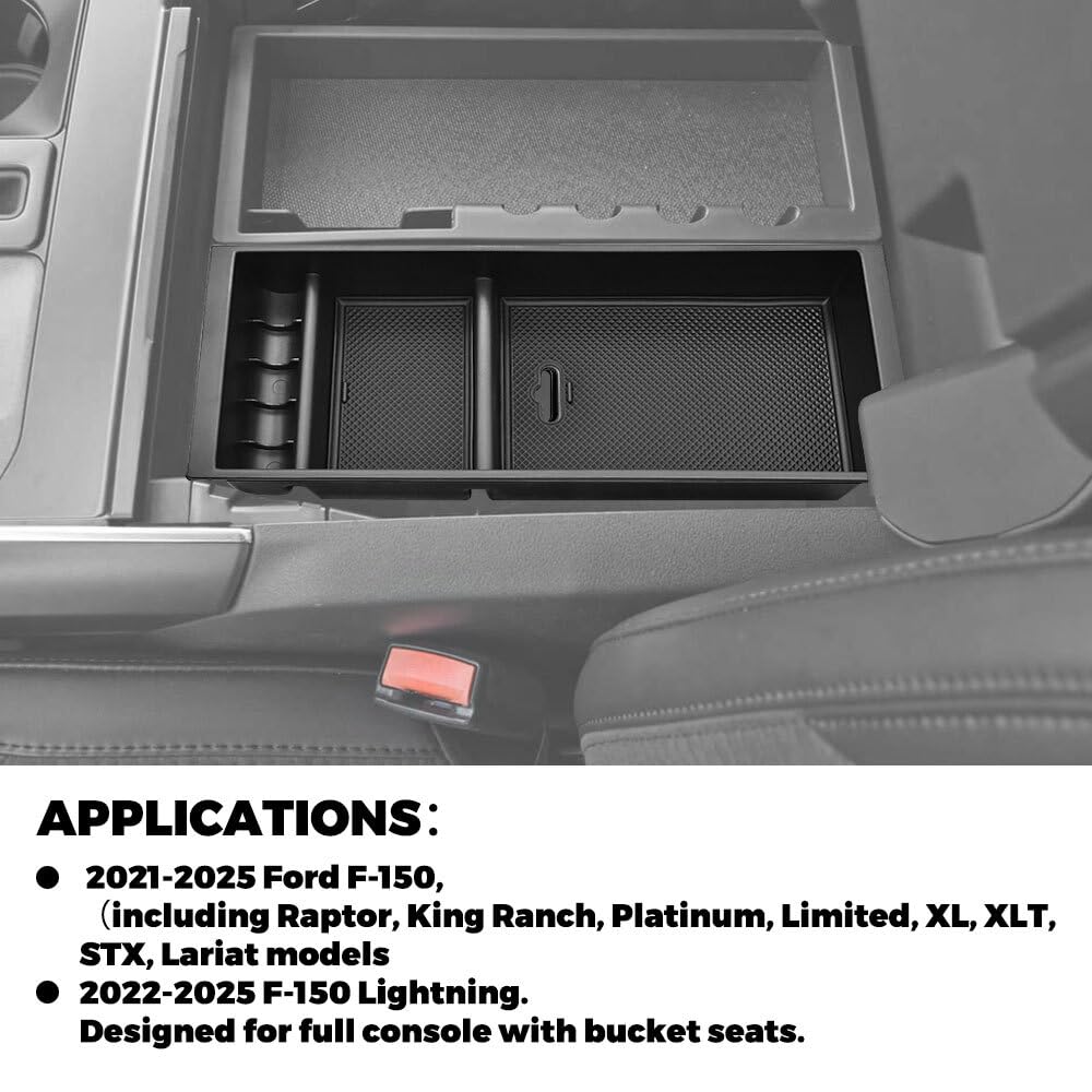 JKAPCYJFHF Organizador de caja de almacenamiento para reposabrazos de consola central ABS para Ford F-150 2021-2025
