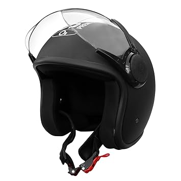 O2 Star Unisex Open Face Riding Helmet with Clear Scratch Resistant Visor, Adjustable Strap & Matte Finish Head Protector (MATT Black, M)