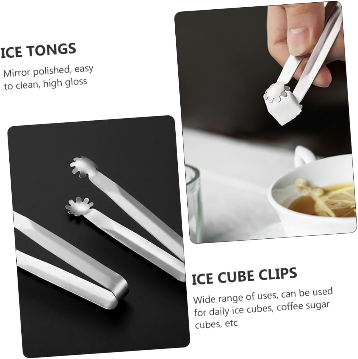 Cabilock 4pcs Stainless Steel Sugar Cube Ice Cube Tongs Strong Lightweight Practical Design Food Tongs