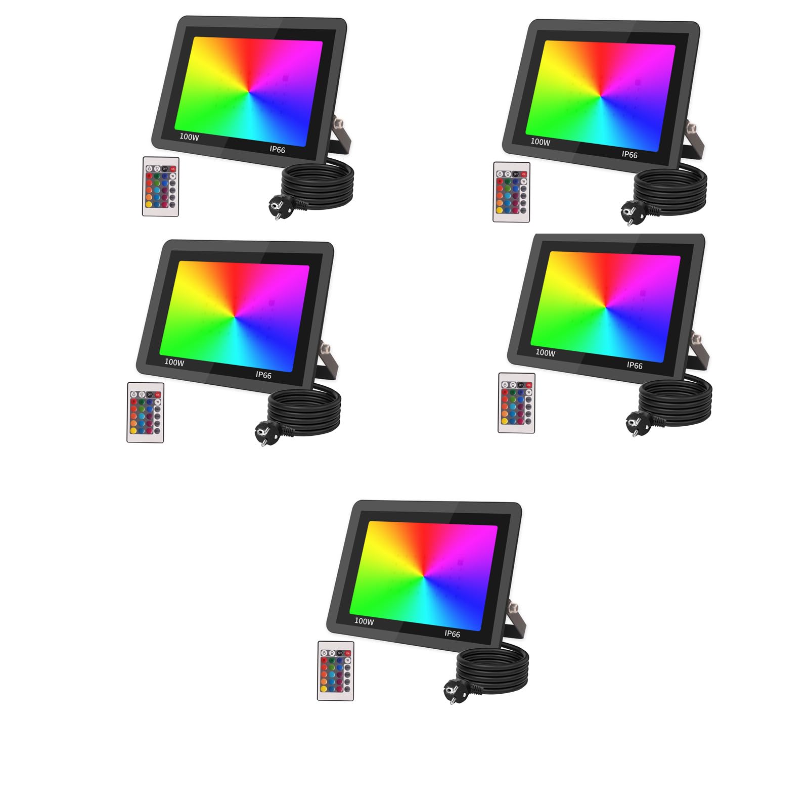 RGB LED Strahler 100W Fluter Außen Mit Fernbedienung, 5pcs Flutlichtstrahler 16 Farben 4 Modi Farbwechsel Flutlicht LED Innen,IP66 Wasserdicht Außenstrahler Scheinwerfer Stimmungslichter